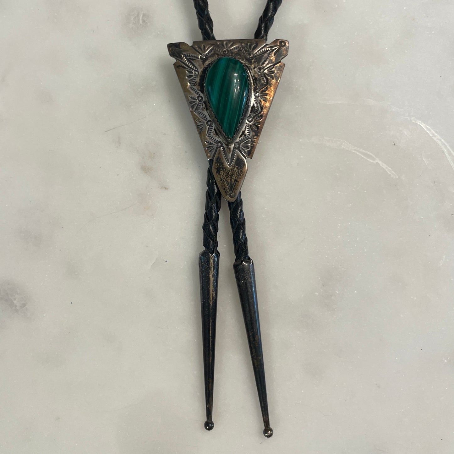Malachite Sterling Triangle Bolo