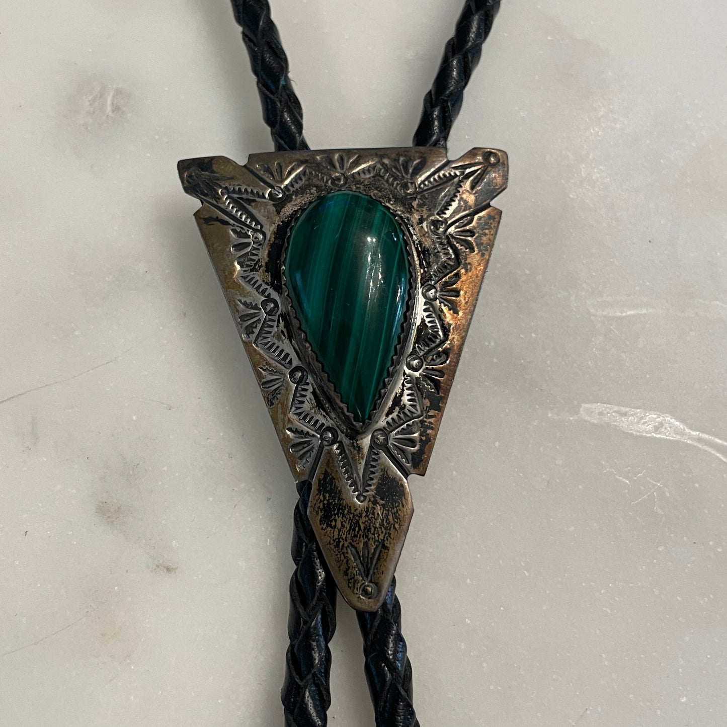 Malachite Sterling Triangle Bolo