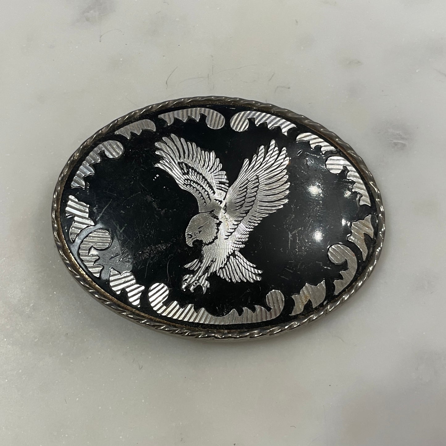 Black & Silver Tone Eagle Buckle