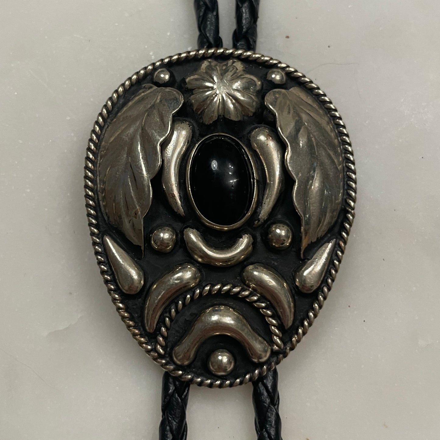 Faux Onyx Alpaca Metal Bolo