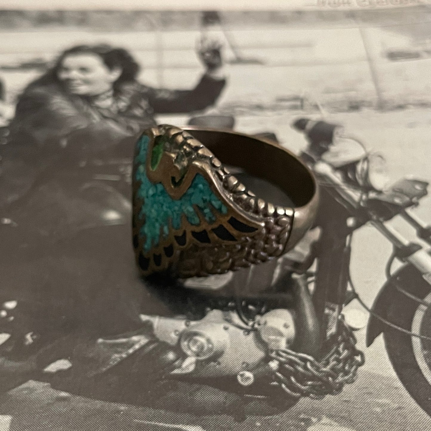 G&S Crushed Turquoise Eagle Brass Ring [Size 10.5]