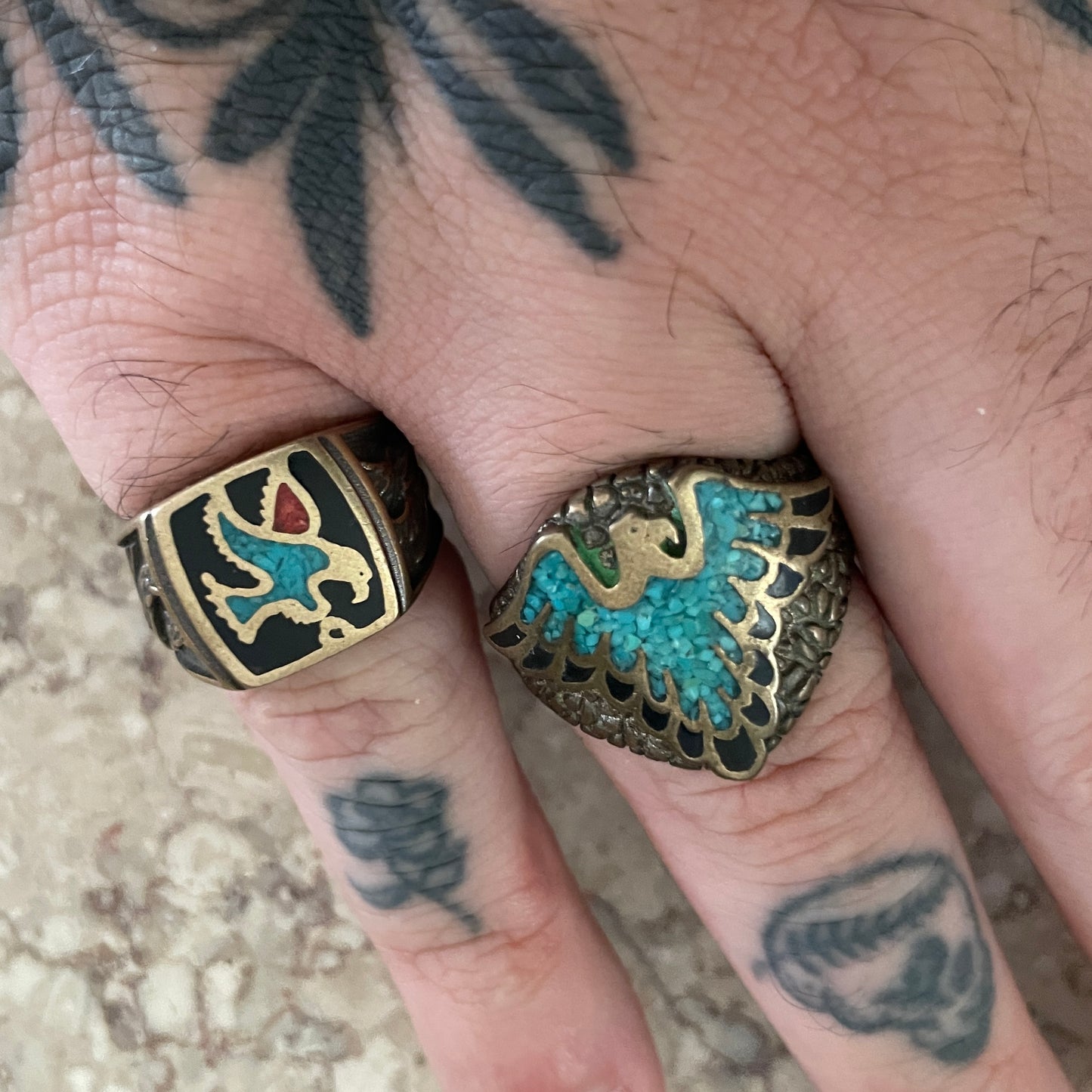 G&S Crushed Turquoise Eagle Brass Ring [Size 7]