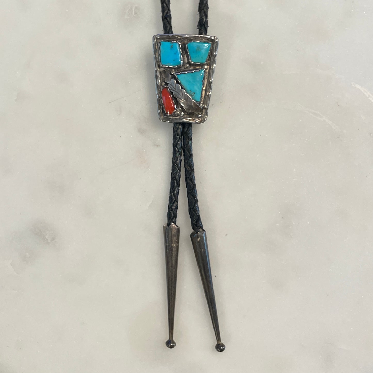 Southwest Turquoise & Coral Sterling Bolo