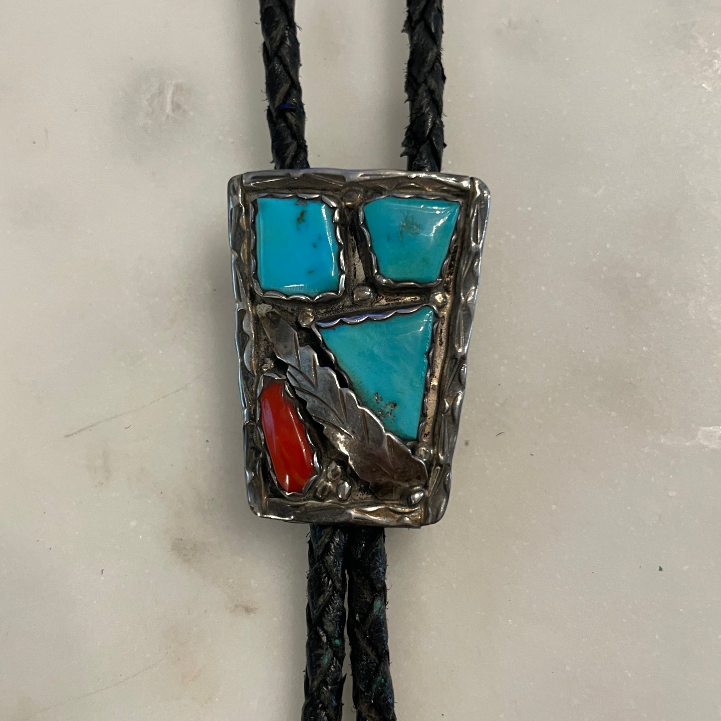 Southwest Turquoise & Coral Sterling Bolo