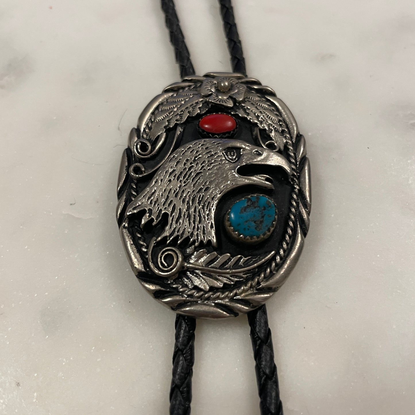 Turquoise & Coral Eagle Head Bolo