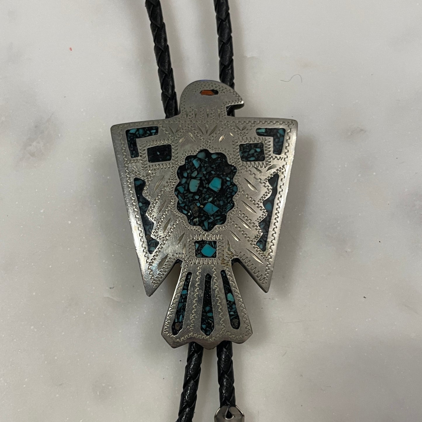 Turquoise Chip Thunderbird Bolo [c. 1980s]