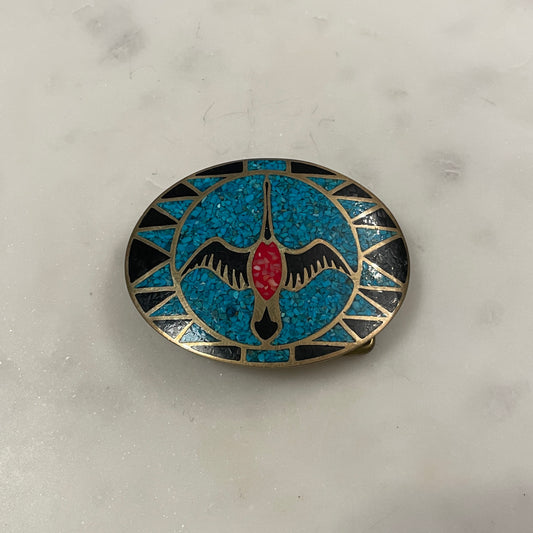 Onyx Turquoise & Coral Chip Bird Buckle [1981]