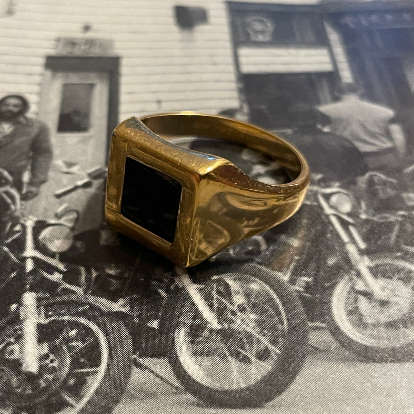 18k Gold Plated Black Square Ring [Size 13]